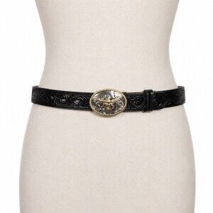 3D Belt Co. Leather Belt Longhorn Bull Western Womens 26 Black